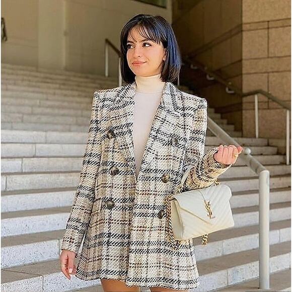 Zara Jackets & Blazers - ZARA Wool-Blend Double Breasted Plaid Blazer NWT